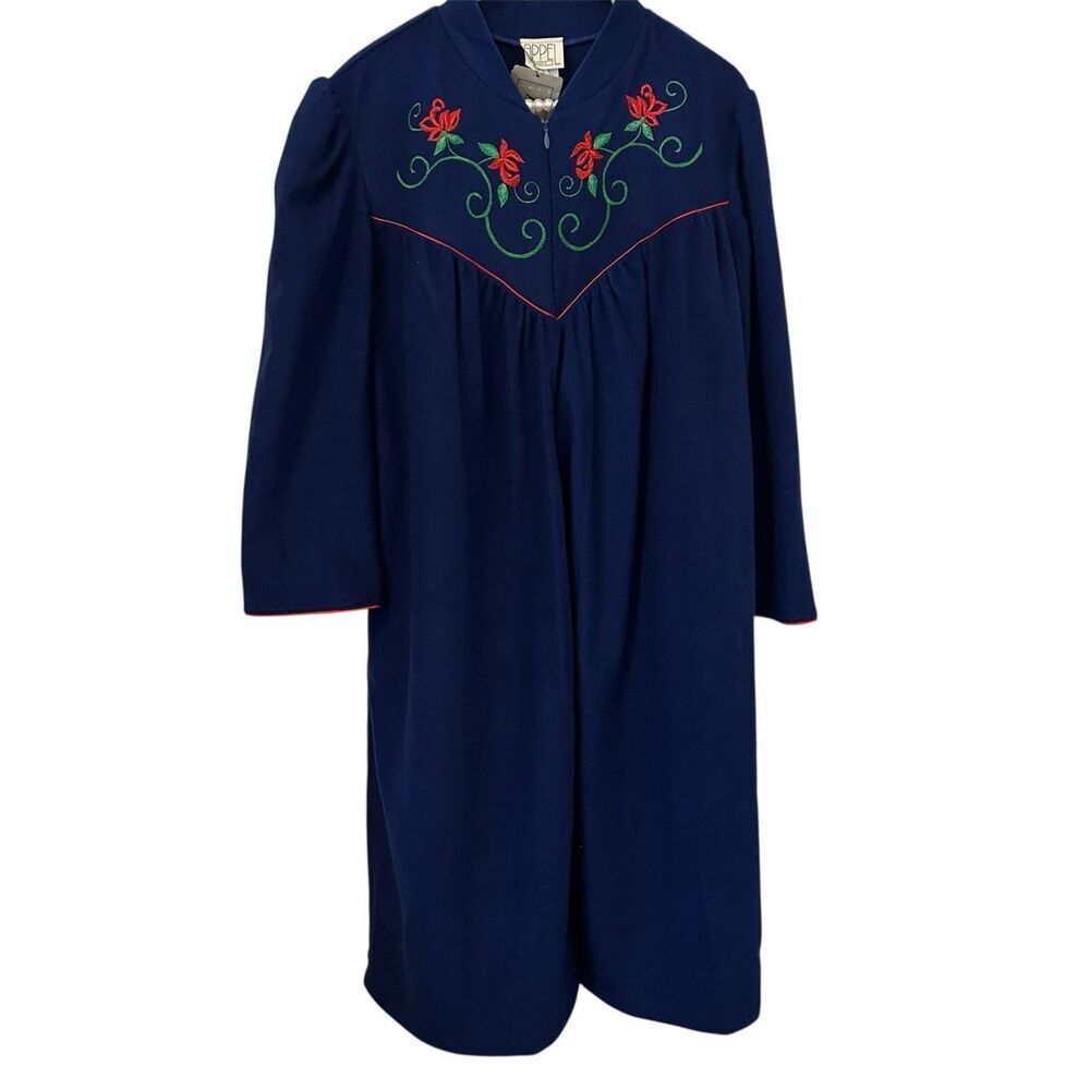 Vintage APPEL Velour House Coat Robe L Blue  3/4 Zip Quilted Yoke Dacron NWT